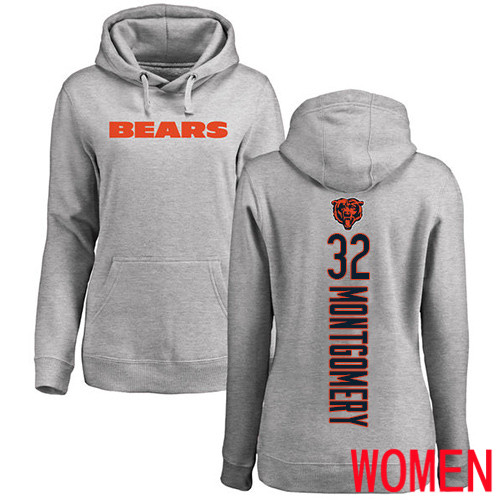 Chicago Bears Ash Women David Montgomery Backer NFL Football 32 Pullover Hoodie Sweatshirts